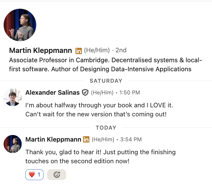 Martin Kleppmann LinkedIn message